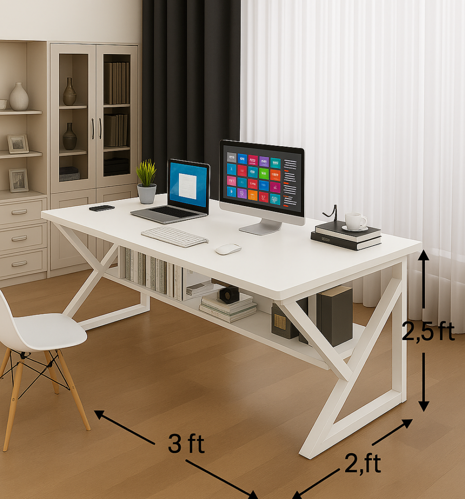 Furnitory Modern K-Leg Office Desk with Storage Shelf