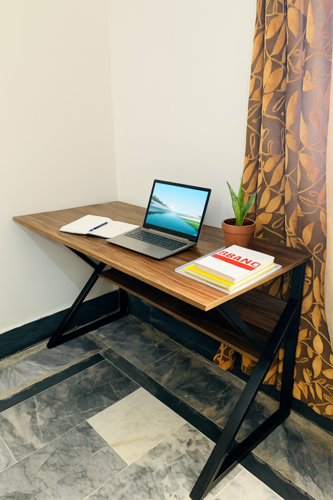 Furnitory Modern K-Leg Office Desk with Storage Shelf