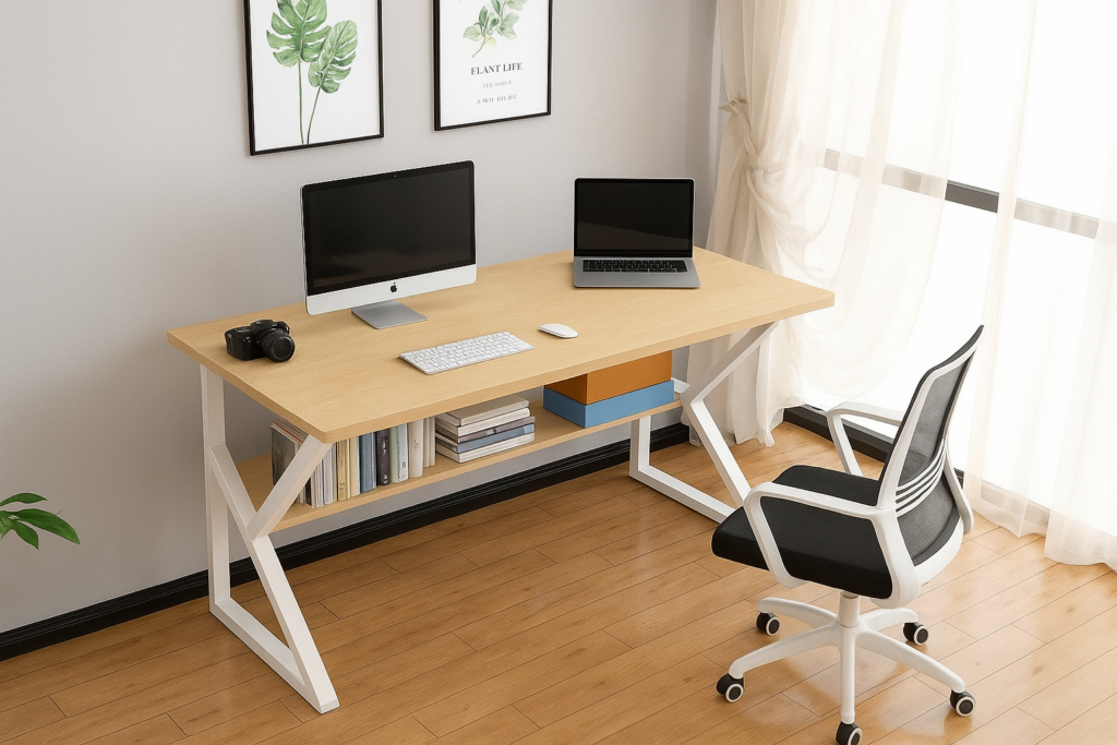Furnitory Modern K-Leg Office Desk with Storage Shelf