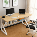 Furnitory Modern K-Leg Office Desk with Storage Shelf