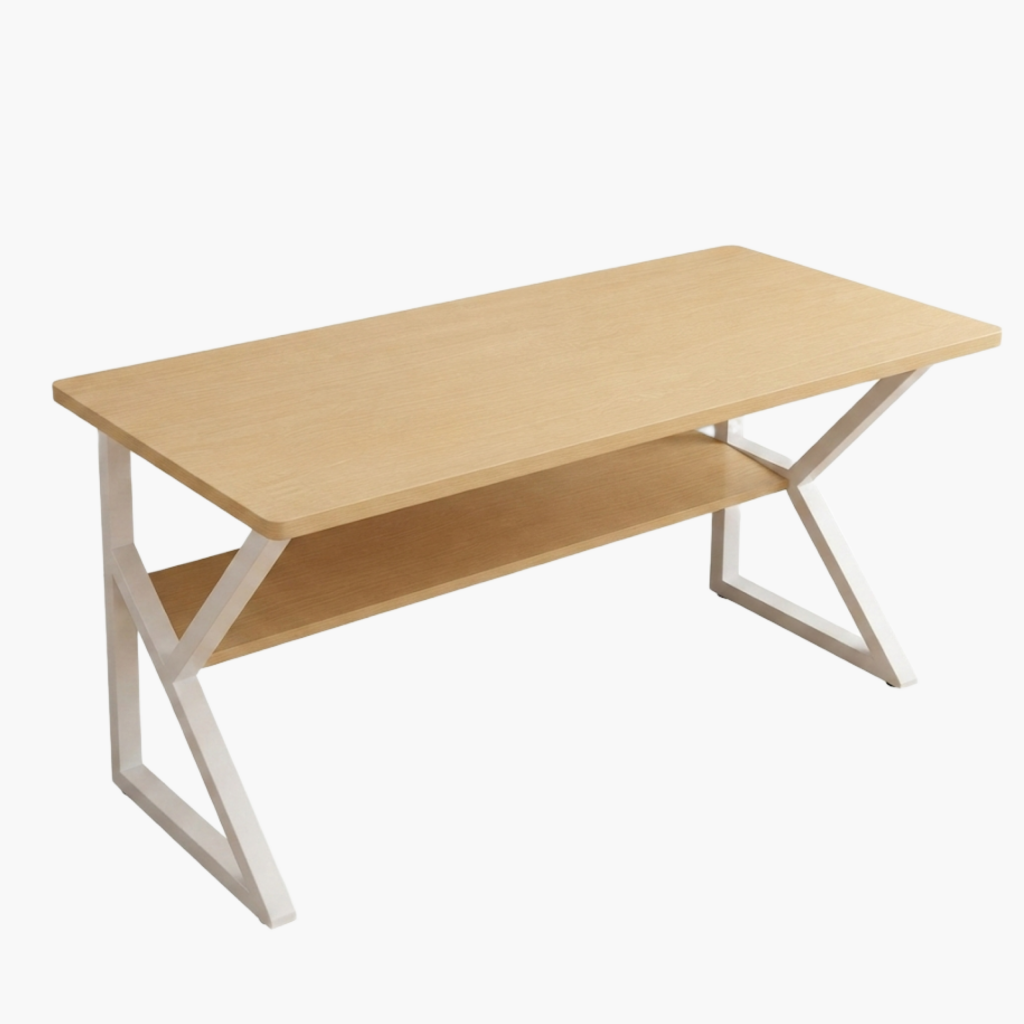 Furnitory Modern K-Leg Office Desk with Storage Shelf