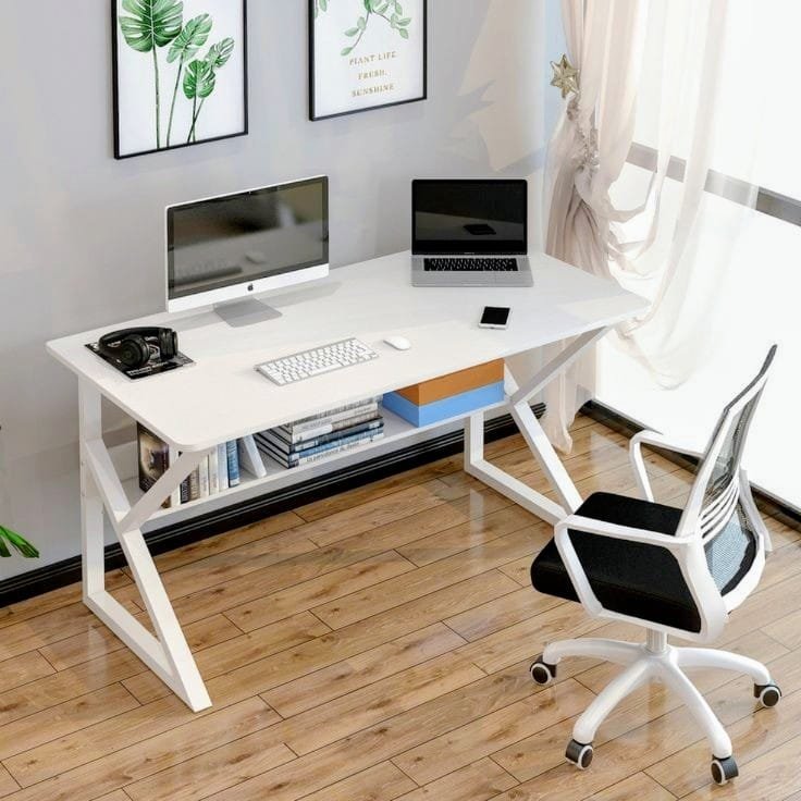 Furnitory Modern K-Leg Office Desk with Storage Shelf