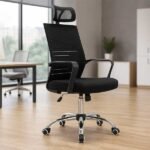 Furnitory Linear Mesh High-Back Office Chair with Chrome Base