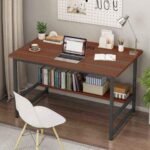 Furnitory Modern Dual-Tone Office Desk with Modesty Panel