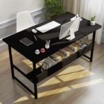 Furnitory Modern Dual-Tone Office Desk with Modesty Panel
